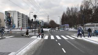 Havainnekuva ratikasta Länsimäessä