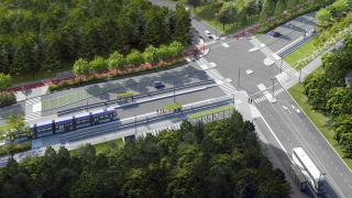 Vantaan ratikka havainnekuvassa Kuusikossa